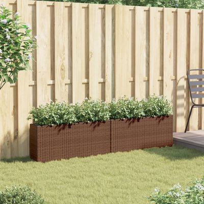 vidaXL Garden Planters with 2 Pots 2 pcs Brown 90x20x40 cm Poly Rattan