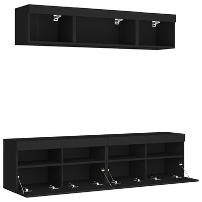 vidaXL 5 Piece TV Wall Units with LED Black Engineered Wood