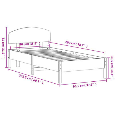 vidaXL Bed Frame without Mattress White 90x200 cm Solid Wood Pine