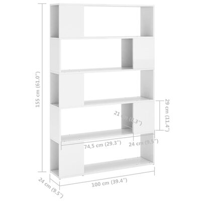 vidaXL Book Cabinet Room Divider High Gloss White Engineered Wood