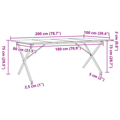 vidaXL Dining Table X-Frame 200x100x75 cm Solid Wood Pine and Cast Iron