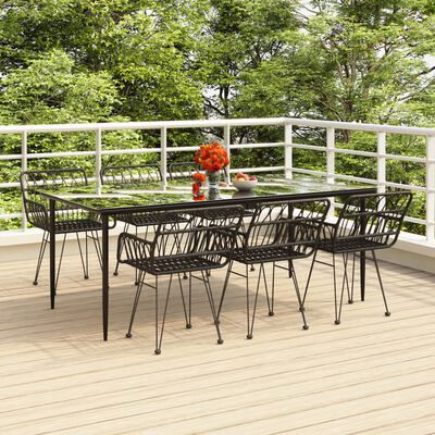 vidaXL 7 Piece Garden Dining Set Black Poly Rattan