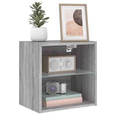 vidaXL Bedside Cabinets with LED Lights Wall-mounted 2 pcs Grey Sonoma