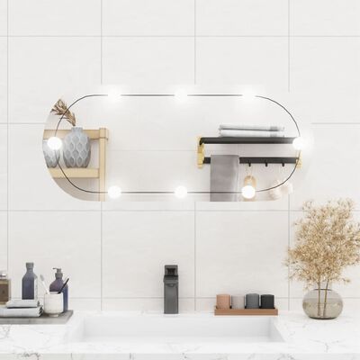 vidaXL Wall Mirror with LED Lights 35x80 cm Glass Oval