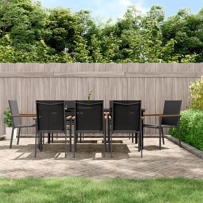 vidaXL 9 Piece Garden Dining Set Black Textilene and Steel