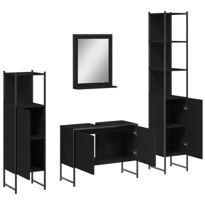 vidaXL 4 Piece Bathroom Cabinet Set Black Engineered Wood