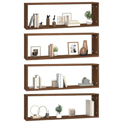 vidaXL Wall Cube Shelves 4 pcs Brown Oak 80x15x26.5 cm Engineered Wood