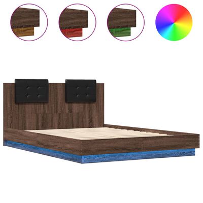 vidaXL Bed Frame with LED without Mattress Brown Oak 140x200 cm