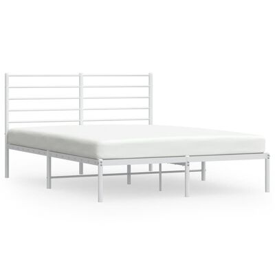 vidaXL Metal Bed Frame without Mattress with Headboard White 135x190 cm Double