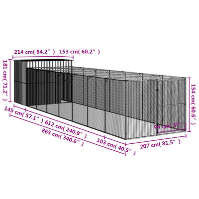 vidaXL Dog House with Run Anthracite 214x865x181 cm Galvanised Steel