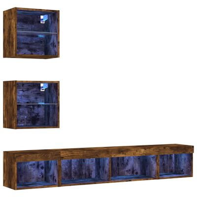 vidaXL 5 Piece TV Wall Units with LED Smoked Oak Engineered Wood