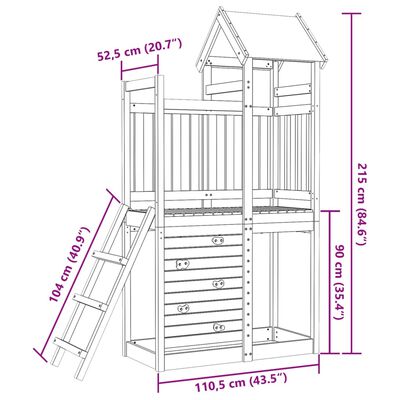 vidaXL Play Tower with Rockwall 110.5x52.5x215cm Solid Wood Pine