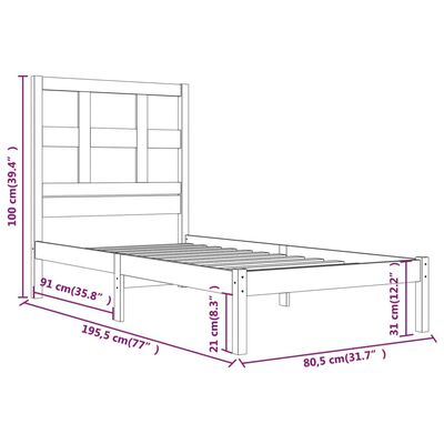 vidaXL Bed Frame without Mattress White 75x190 cm Small Single Solid Wood Pine