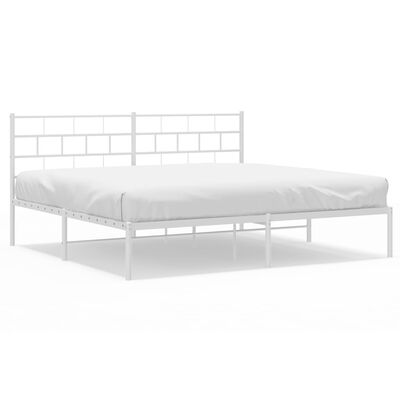 vidaXL Metal Bed Frame without Mattress with Headboard White 183x213 cm