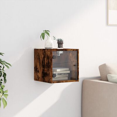 vidaXL Bedside Cabinet with Glass Door Smoked Oak 35x37x35 cm