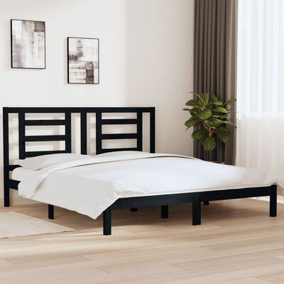 vidaXL Bed Frame without Mattress Black 180x200 cm Super King Solid Wood