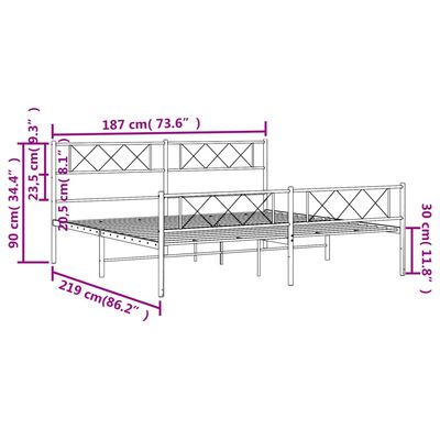 vidaXL Metal Bed Frame without Mattress with Footboard White 183x213 cm