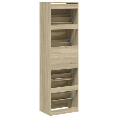 vidaXL Shoe Cabinet with 4 Flip-Drawers Sonoma Oak 60x42x204 cm