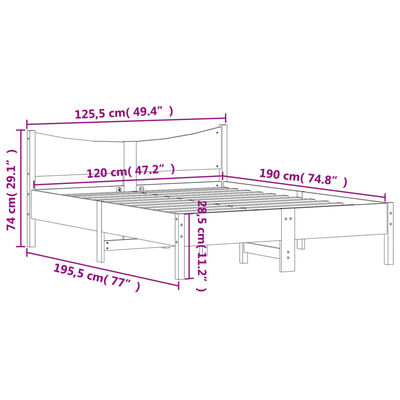 vidaXL Bed Frame without Mattress White 120x190 cm Small Double Solid Wood Pine