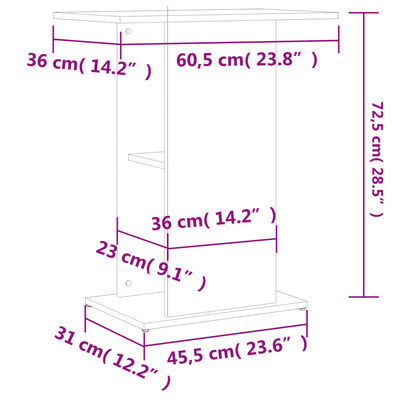 vidaXL Aquarium Stand Smoked Oak 60.5x36x72.5 cm Engineered Wood