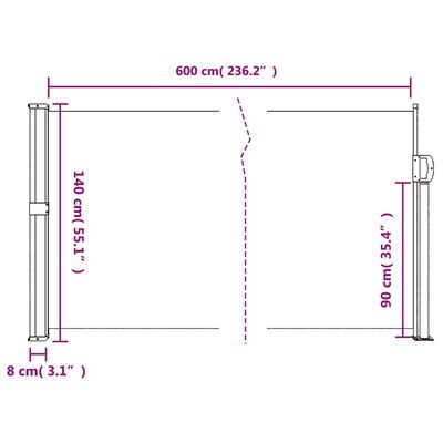 vidaXL Retractable Side Awning Black 140x600 cm