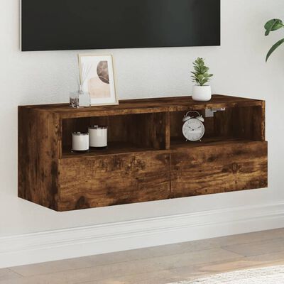 vidaXL TV Wall Cabinet Smoked Oak 80x30x30 cm Engineered Wood