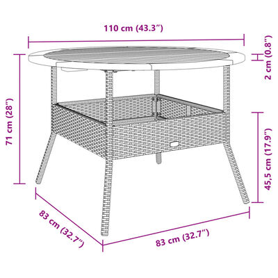 vidaXL Garden Table with Acacia Wood Top Beige Ø110x71 cm Poly Rattan