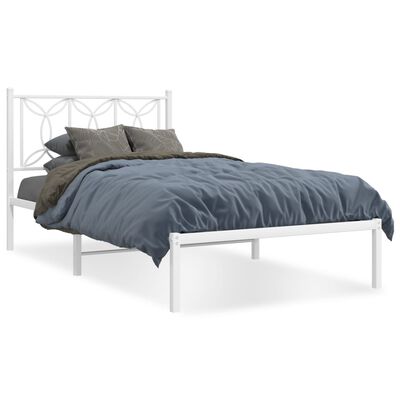 vidaXL Metal Bed Frame without Mattress with Headboard White 100x200 cm