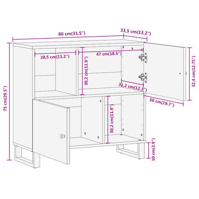 vidaXL Side Cabinet Brown and Black 80x33.5x75 cm Solid Wood Mango