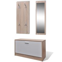 vidaXL Oak and White 3-in-1 Wooden Shoe Cabinet Set