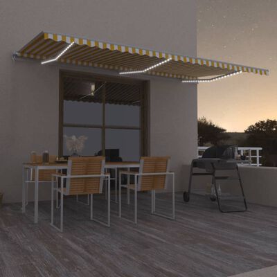 vidaXL Manual Retractable Awning with LED 600x300 cm Yellow and White