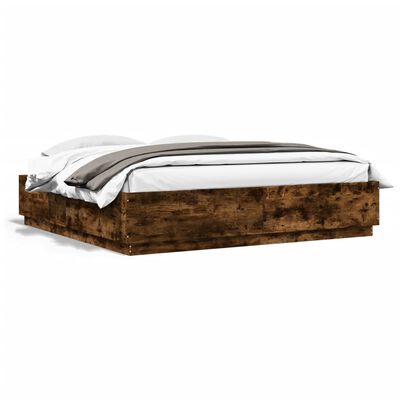 vidaXL Bed Frame with LED without Mattress Smoked Oak 200x200 cm