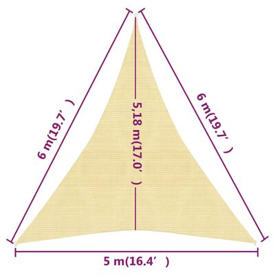 vidaXL Sunshade Sail 160 g/m² Beige 5x6x6 m HDPE