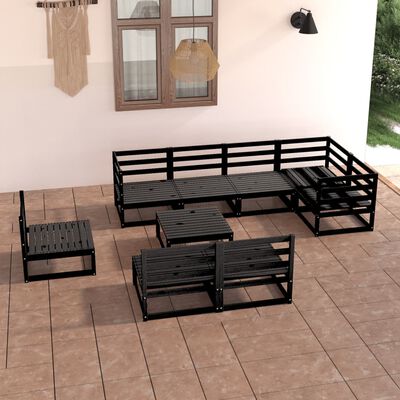 vidaXL 9 Piece Garden Lounge Set Black Solid Pinewood