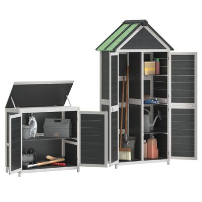 vidaXL 2 Piece Garden Tool Shed Set Grey Solid Wood Pine