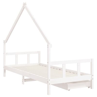 vidaXL Kids Bed Frame with Drawers White 90x200 cm Solid Wood Pine