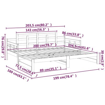 vidaXL Pull-out Day Bed without Mattress Black Solid Wood Pine 2x cm