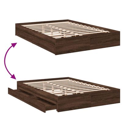 vidaXL Bed Frame with Drawers without Mattress Brown Oak 150x200 cm King Size