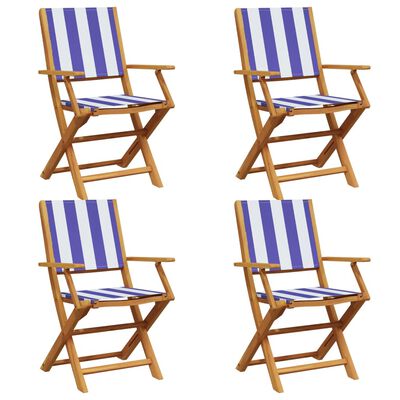 vidaXL Folding Garden Chairs 4 pcs Blue and White Fabric and Solid Wood