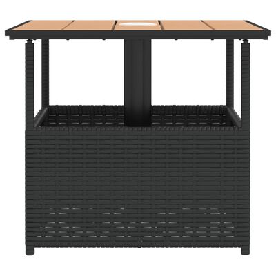 vidaXL Garden Table with Parasol Hole Black 55x55x46.5 cm Poly Rattan