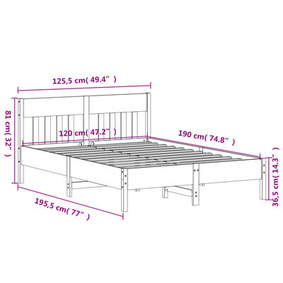 vidaXL Bed Frame without Mattress 120x190 cm Small Double Solid Wood Pine