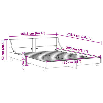 vidaXL Bed Frame without Mattress Wax Brown 160x200 cm Solid Wood Pine