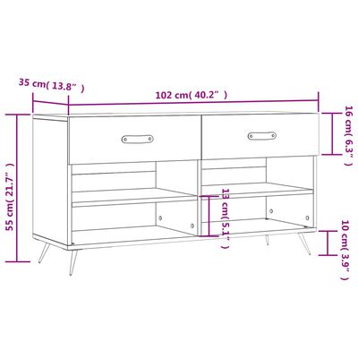 vidaXL Shoe Bench Sonoma Oak 102x35x55 cm Engineered Wood