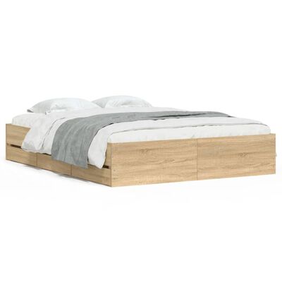 vidaXL Bed Frame with Drawers without Mattress Sonoma Oak 150x200 cm King Size