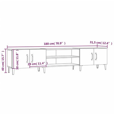 vidaXL TV Cabinet Black 180x31.5x40 cm Engineered Wood