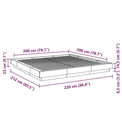 vidaXL Bed Frame with LED Lights without Mattress Concrete Grey 200x200 cm