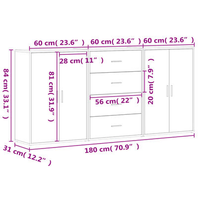 vidaXL Sideboards 3 pcs Black 60x31x84 cm Engineered Wood