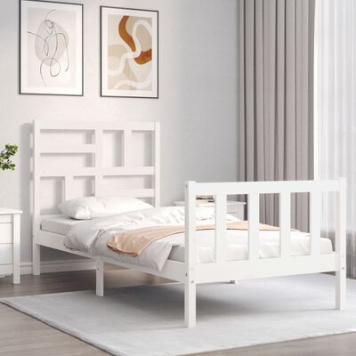 vidaXL Bed Frame without Mattress White Single Solid Wood Pine