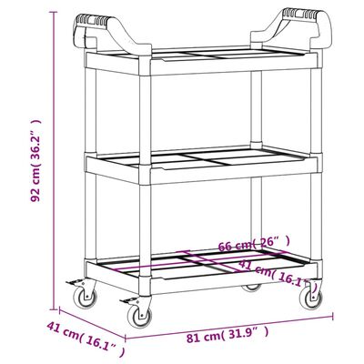 vidaXL 3-Tier Trolley Grey 81x41x92 cm Aluminium