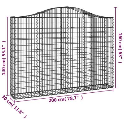 vidaXL Arched Gabion Baskets 25 pcs 200x30x140/160 cm Galvanised Iron